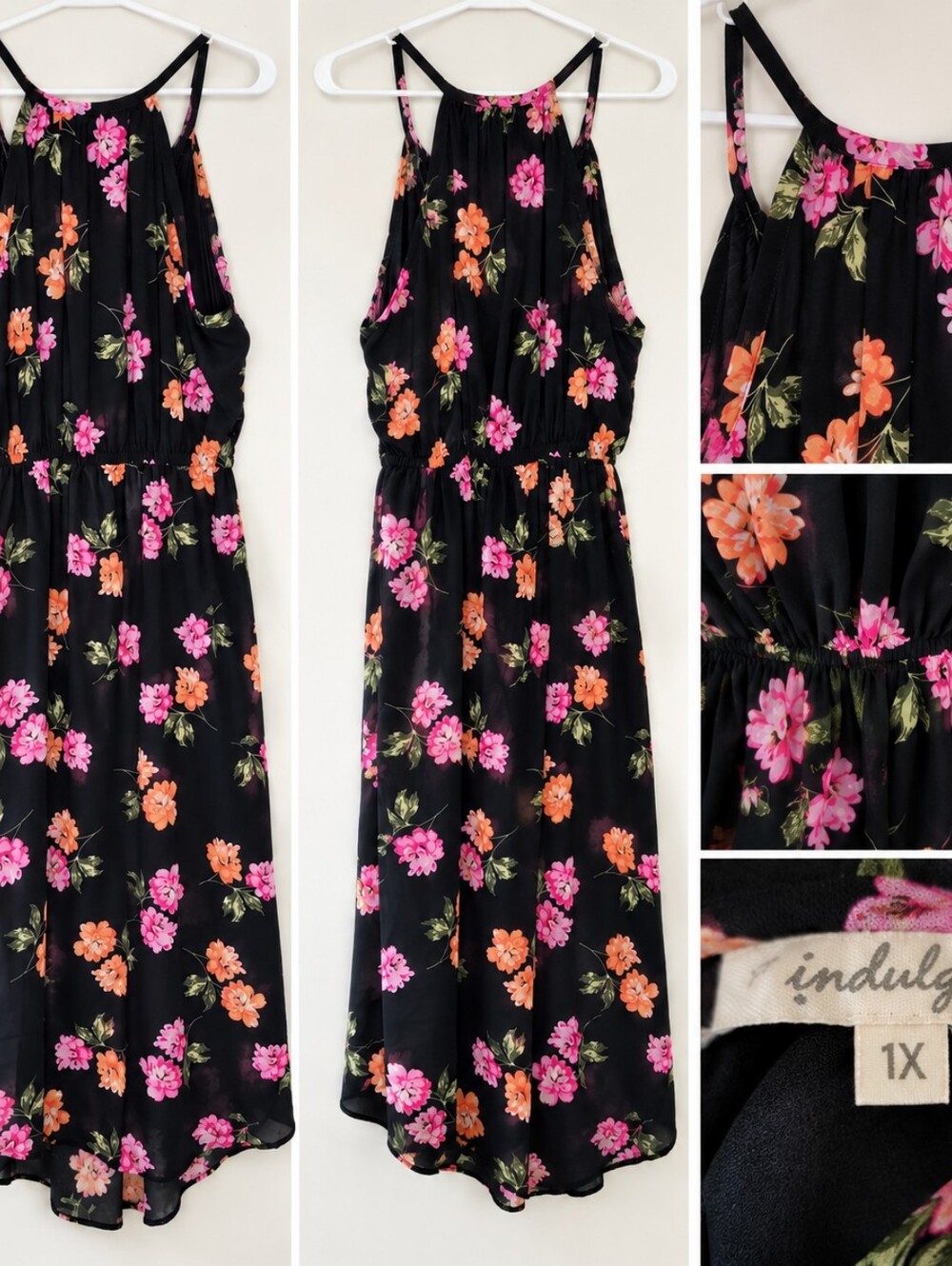 indulge Black Floral Maxi Dress Pink & Orange Flowers Size 1X